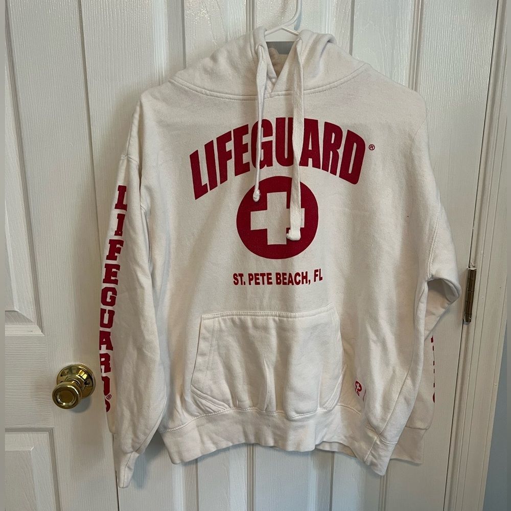 LifeGuard St. Pete's Beach, FL‎ Womens Medium White Cotton Long Sleeve Hoodie